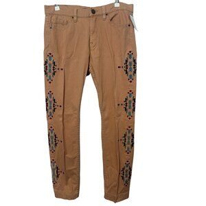 BDG Womens High Rise Cigarette Ankle Jeans 30X30 Aztec Embroidered Tan/Pink Pant